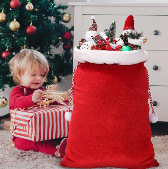 Santa Claus Velvet Candy Gift Bag with Drawstring for Christmas Festival