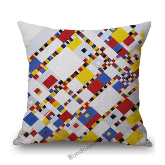Modern Abstract Art Geomtric Lines Red Blue Yellow Piet Mondrian Oil Painting Home Decorative Pillow Case Linen Cushion Cover
