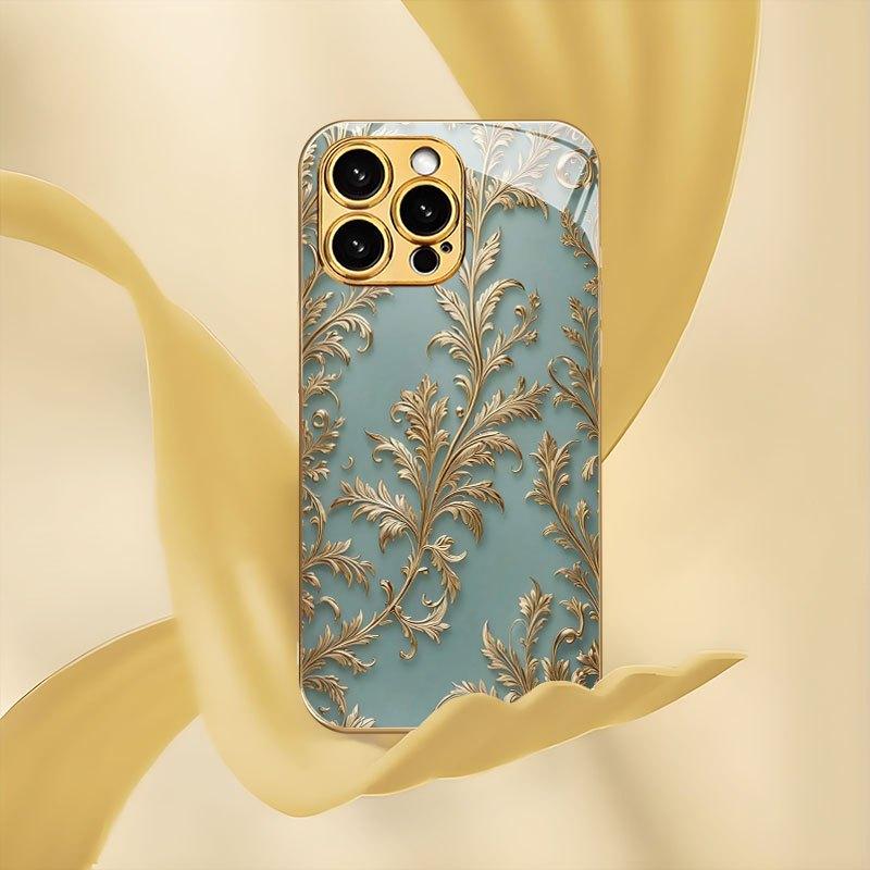 Чехол для телефона из закаленного стекла с золотой лозой, подходит для iPhone 17 16 15 14 13 12 11 Pro/Max/Plus, противоударный и защищающий от падений задний чехол