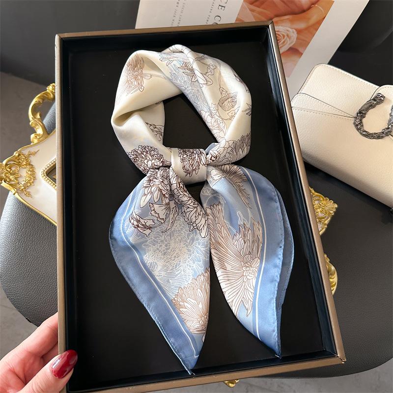 Imitation Silk Print Square Scarf For Women, Bandanna Spring/Summer Luxury Neckerchief ,Hair Headband For Dressing Up Your Look