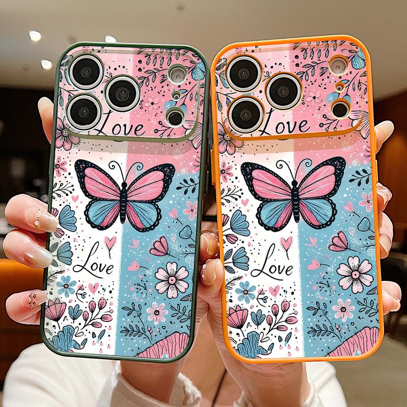 Blue Pink Butterfly Floral Pattern For iPhone 17 Pro Max Funda iPhone 16 15 14 13 Pro Max Skin Feeling Magnetic For Magsafe Shockproof Bumper Cover
