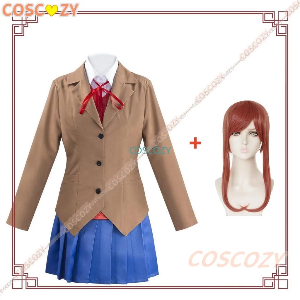 Аниме Клуб Романтики Monika Косплей Sayori Yuri Natsuki Костюм для Косплея Школьный Женский Коричневый Uniforma Юбка Костюм