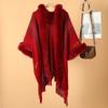 New Ethnic Style Fur Collar Hooded Knit Sweater Shawl Women's Spring and Autumn Knitted Cape Cape with Sleeves