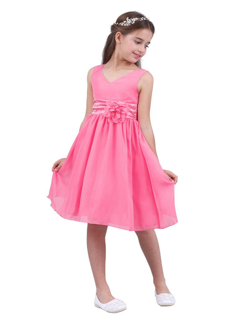 Детское шифоновое платье без рукавов с v-образным вырезом для девочек, свадебное платье подружки невесты с цветочным узором, детское вечернее платье для дня рождения, выпускного вечера