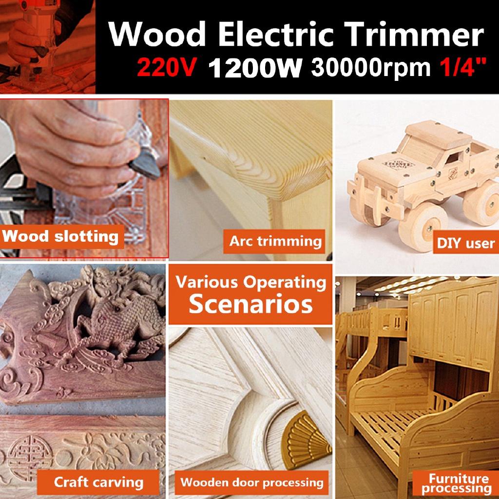 Электрический триммер 30000 об/мин Электрический ручной кромочный триммер-фрезер для дерева и ламината Набор для фрезерования пазов 1200 Вт