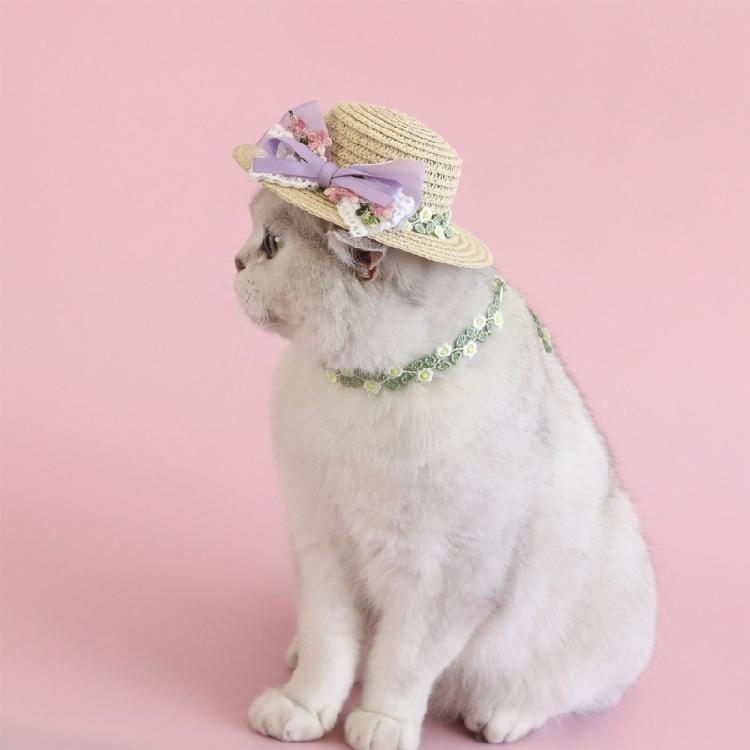 Puppy Straw Hat Outdoor Sunbonnet Costume Flower Hat Outdoor Lace Belt