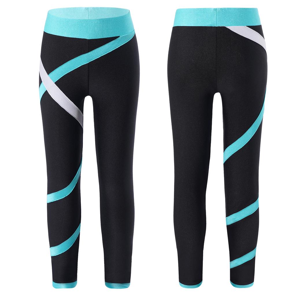 Kids Girls Sportswear Colorblock Leggings Stretchy Pants for Skating Gymnastic Yoga Workout Fitness