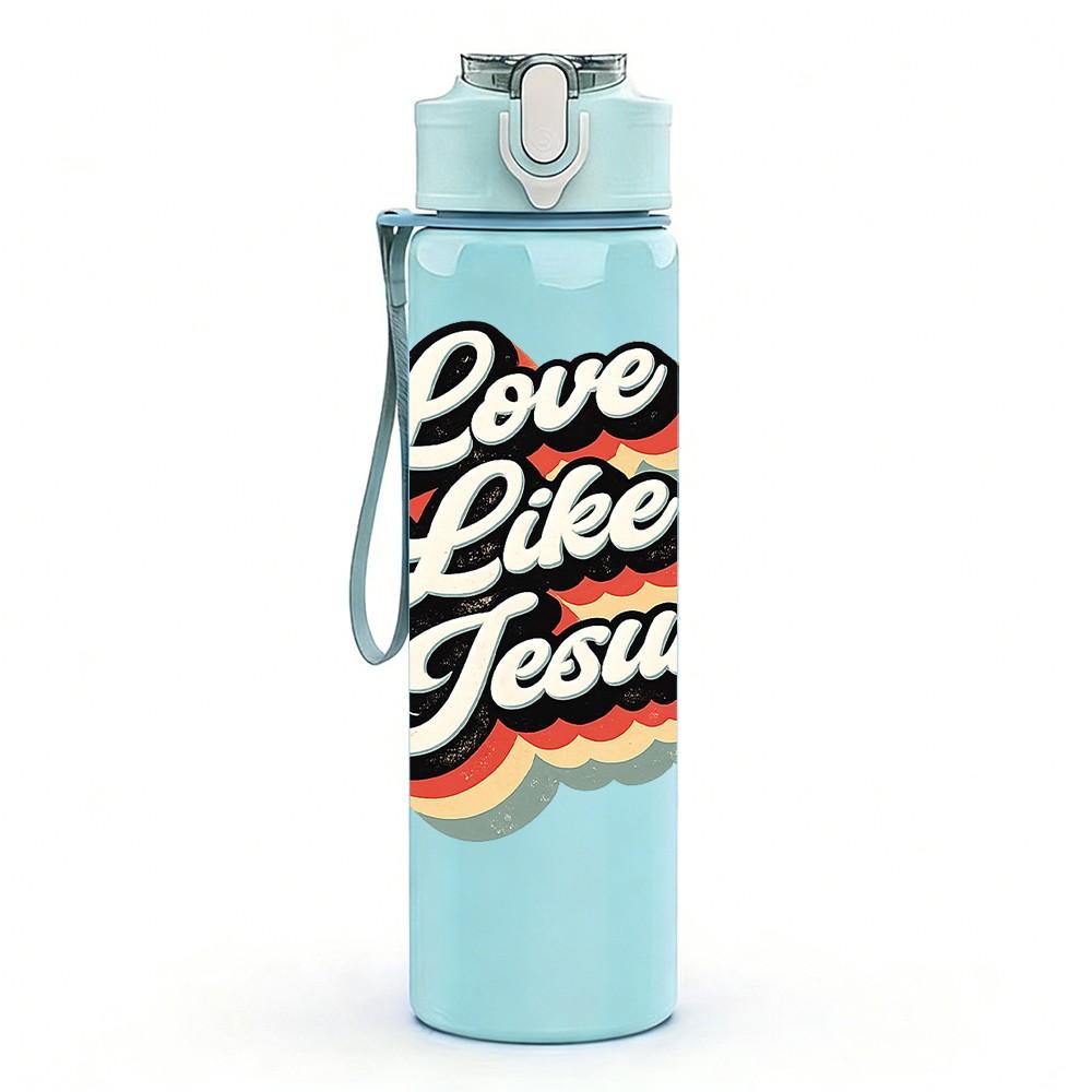 1PC Love Like Jesus Retro Text Print 750ml Color Plastic Sports Water Bottle Leakproof Flip Straw Lid Suitable for Sports Office Home Use