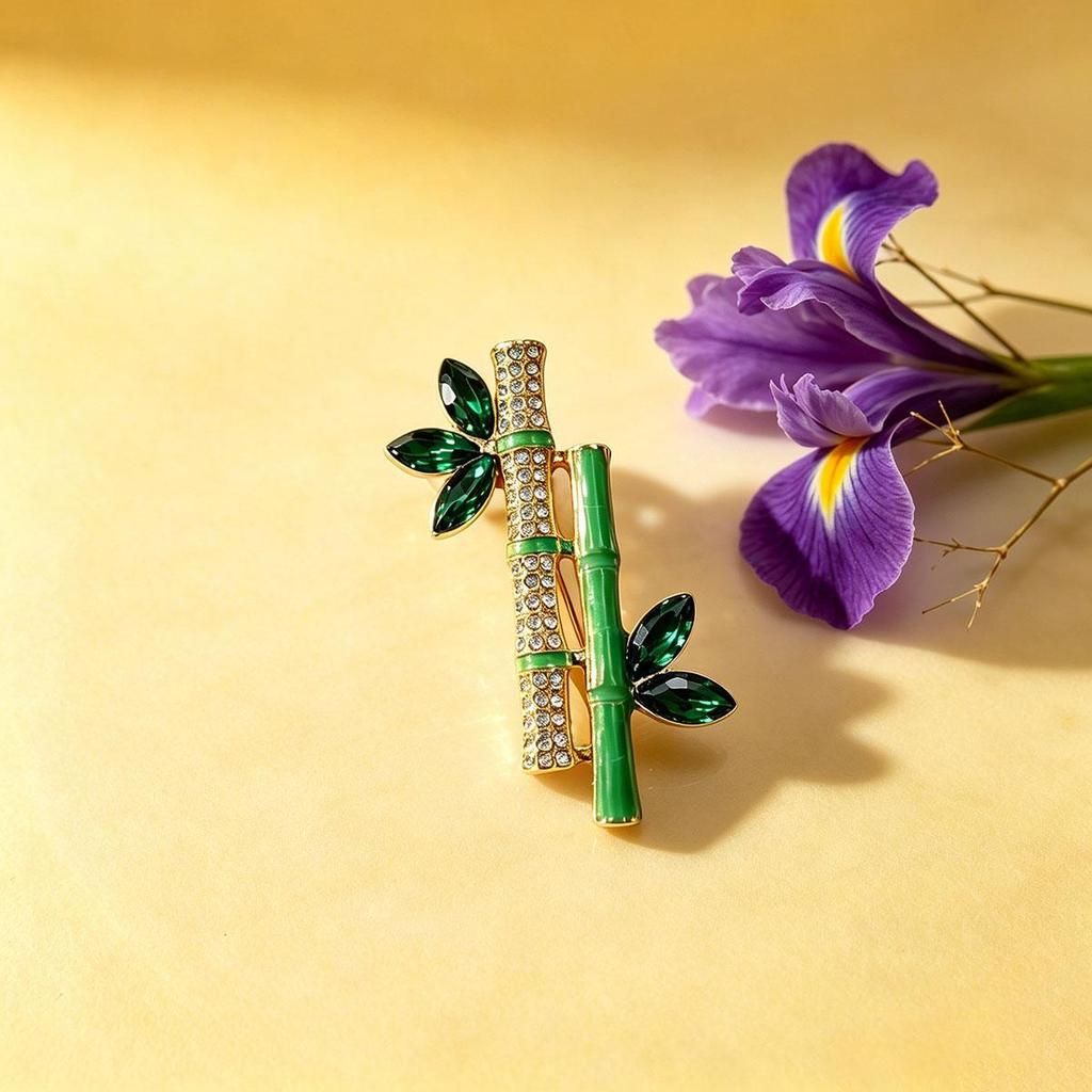 Vintage Bamboo Elegant Brooch for Women, Hand-Painted Versatile Green Elegant Corsage, Qipao Jacket Fixed Pin Accessory