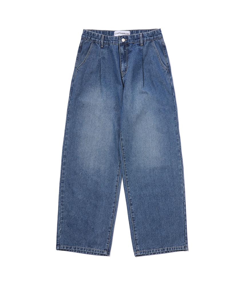 CHAMBROS Non-Faded Wide Denim Pants [Basic Blue]
