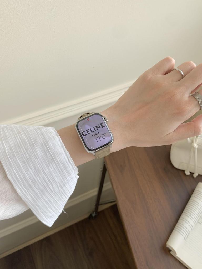 Совместимый ремешок из телячьей кожи с текстурой личи для Apple Watch S10/iWatch 98765SE и Huawei GT5/GT4 - Женский стиль