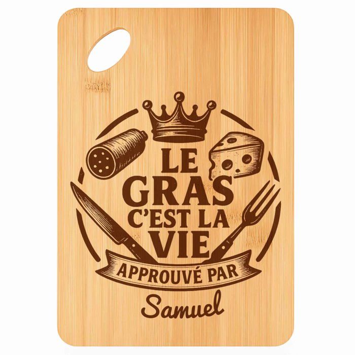 Planche à découper / Plateau apéro - PLANETEE - Samuel Gras c'est la Vie - Bambou naturel - 30x20x1 cm - Trou 24 mm