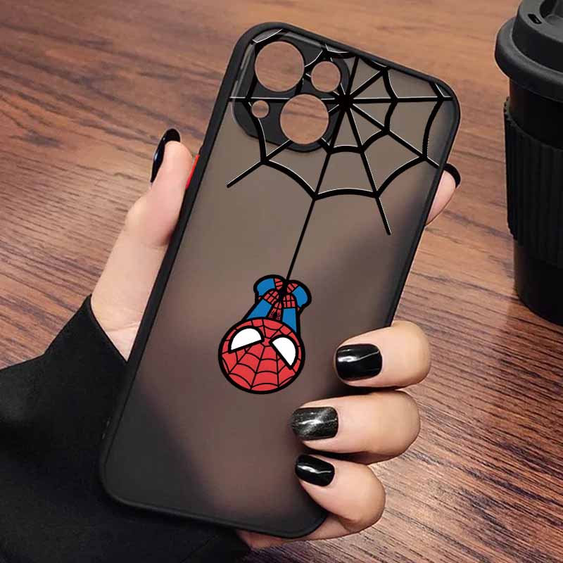 Матовое полупрозрачное чехол для телефона в стиле Человека-паука для iPhone 11-17 с брендингом Marvel