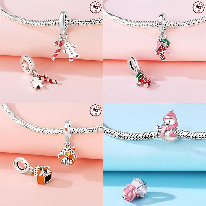Charm Bead Charms Christmas Collection Christmas Hat Socks Bell Snowman copper Bead Charms Pendant Women Authentic Bracelets Do It Yourself Christmas