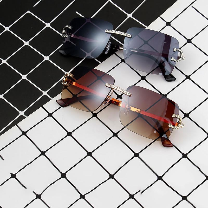 HBK 2023 Rimless Gradient Lenses Diamond Square Sunglasses UV400 Protection Alloy Frames Women