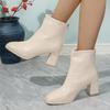 Fashion Elegant Square Toe Block Heel Ankle Boots for Women PU Leather Back Zipper Short Boots Woman Fashion High Heel Botas Mujer 2025
