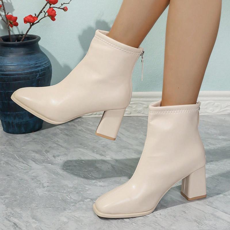 Fashion Elegant Square Toe Block Heel Ankle Boots for Women PU Leather Back Zipper Short Boots Woman Fashion High Heel Botas Mujer 2025