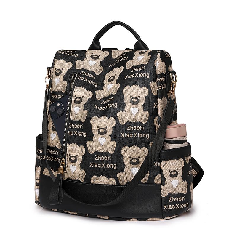 Кожаный рюкзак Женский рюкзак с принтом Дорожная школьная сумка большой емкости