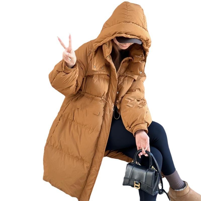 Средний и длинный пуховик женский на утином пуху зима 2024 новый корейский вариант женский пуховик высокого класса женский HD