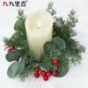 American Imitation Wreath Candle Ring Cypress Leaf Wreath Christmas Red Fruit Wreath Dining Table Candlestick Wreath