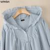 VONDA Женская повседневная блузка с длинным рукавом в полоску оверсайз с капюшоном