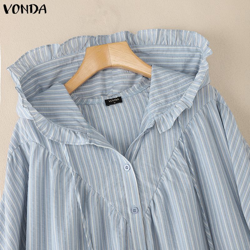 VONDA Женская повседневная блузка с длинным рукавом в полоску оверсайз с капюшоном