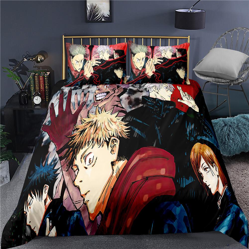 Комплект постельного белья Jujutsu Kaisen из 2/3 предметов, Япония, аниме, пододеяльник, домашний, на заказ, роскошное покрывало, одинарный, двуспальный комплект постельного белья