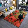 Vintage Style Carpet with Cranes and Red Flowers, Nature-Inspired Rug Suitable for Use As an Anti-slip for Living Room Bedroom Sofas