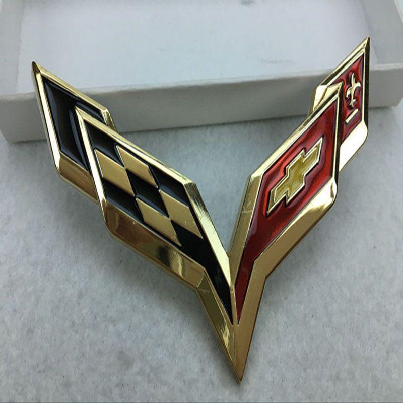 Premium Metal Crossed Flag Decal Emblem With Timeless Appeal For Corvette C7
