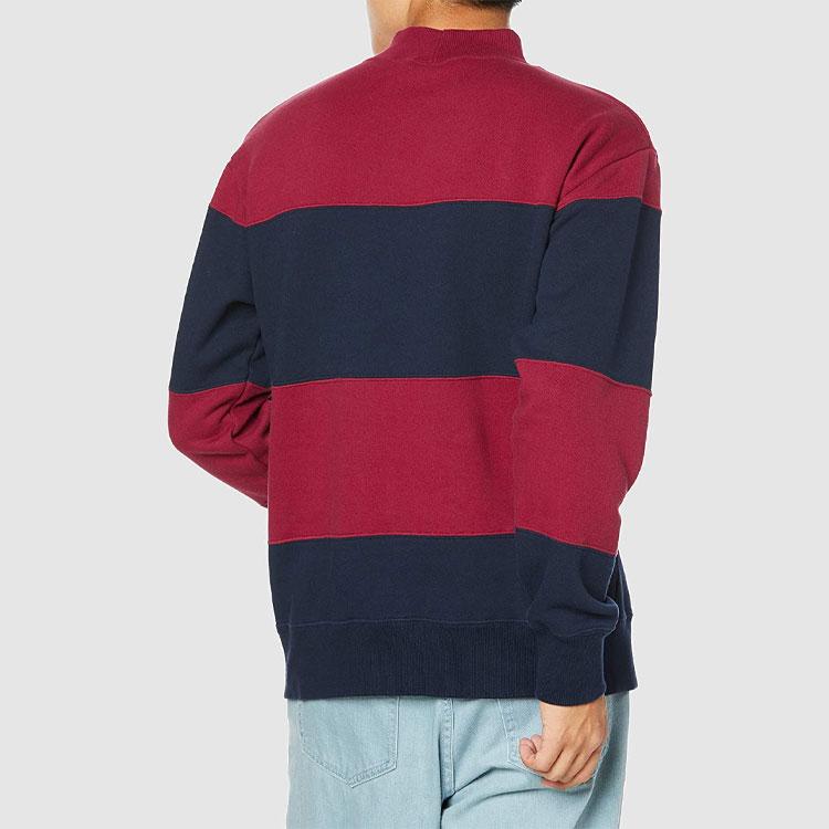 Champion Script Logo Stripes Low Neckline Fleece Lined Crew Neck Pullover Sweatshirt Japan Version Unisex Red C3-S020-M480