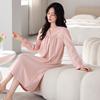 Пижама Женская Весна и Осень Хлопковая Пижама с Длинным Рукавом Юбка Кружево Кружево Можно Носить На Улицу Средней Длины До Колена Домашняя Одежда