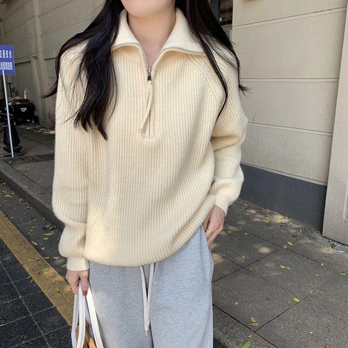 Полумолния пуловер трикотажный женский свободный тонкий верхняя одежда толстый свитер куртка топ