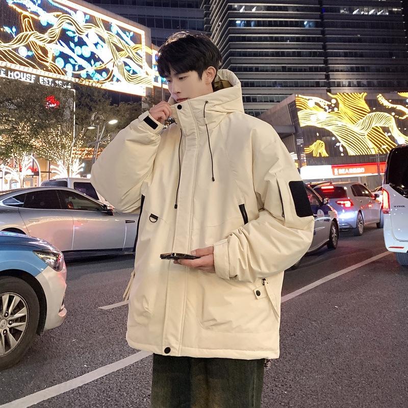 Зимняя новая пуховая куртка с капюшоном высокого качества, корейская версия, свободная, мужская и женская, одинаковая, рабочая, уличная ветрозащитная куртка