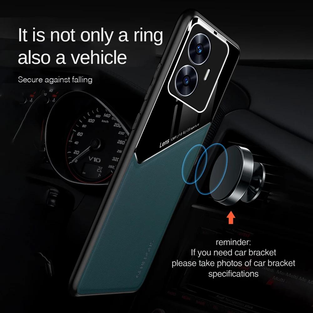 Чехол с текстурой кожи для Realme C7 C67 C6 C63 4G C61 C C3 C30 C30S Чехол с автомобильным магнитным Coque Fundas Capa