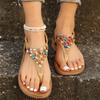 Summer Bohemain Flat Sandals for Women Colorful Beaded Decor Clip Toe Roman Sandals Woman Soft Sole Non Slip Beach Shoes