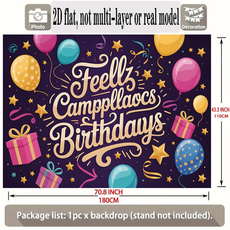 Happy Birthday Golden & Gold Design, 1pc Polyester Party Backdrop Banner, Photo Booth Background, Wall Decor