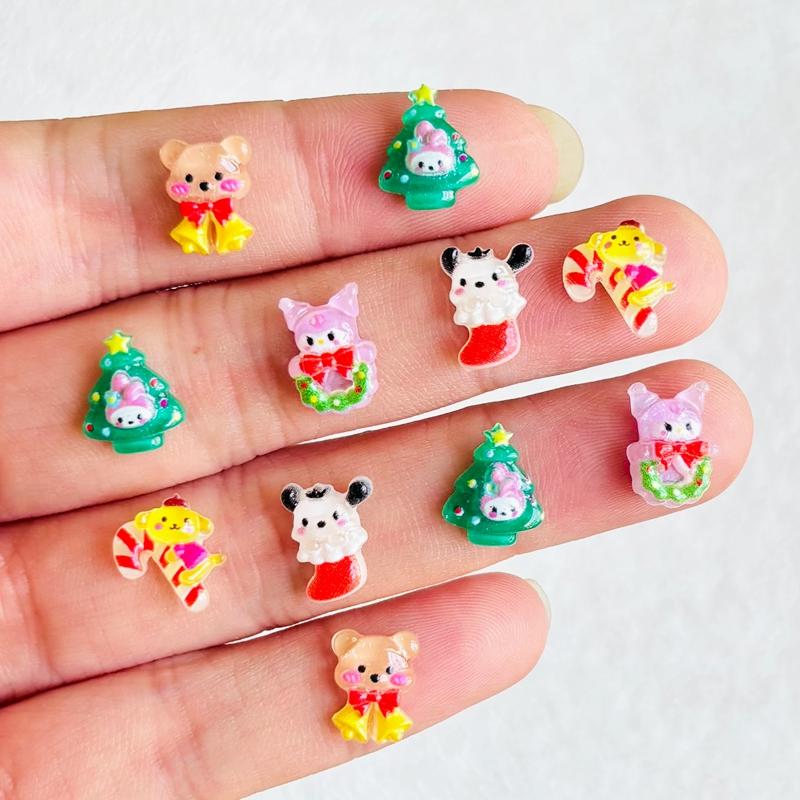 60Pcs New Mini Cartoon Cute Christmas Series Resin Flat Back Scrapbook Diy Nail Decoration Component Holiday Gifts A139