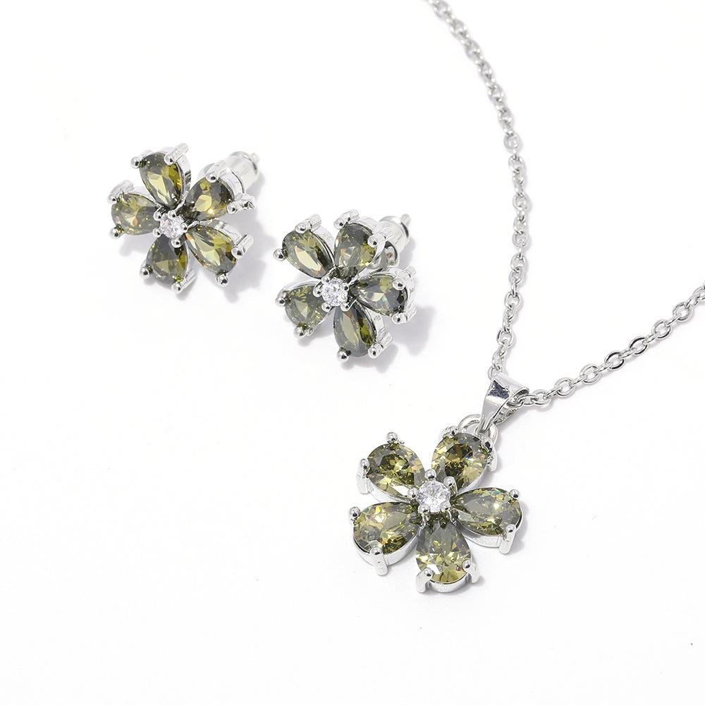 Маленький цветок циркон серьги комплект ожерелье Высококачественные сказочные аксессуары многоцветный дополнительный комплект ювелирных изделий для женщин