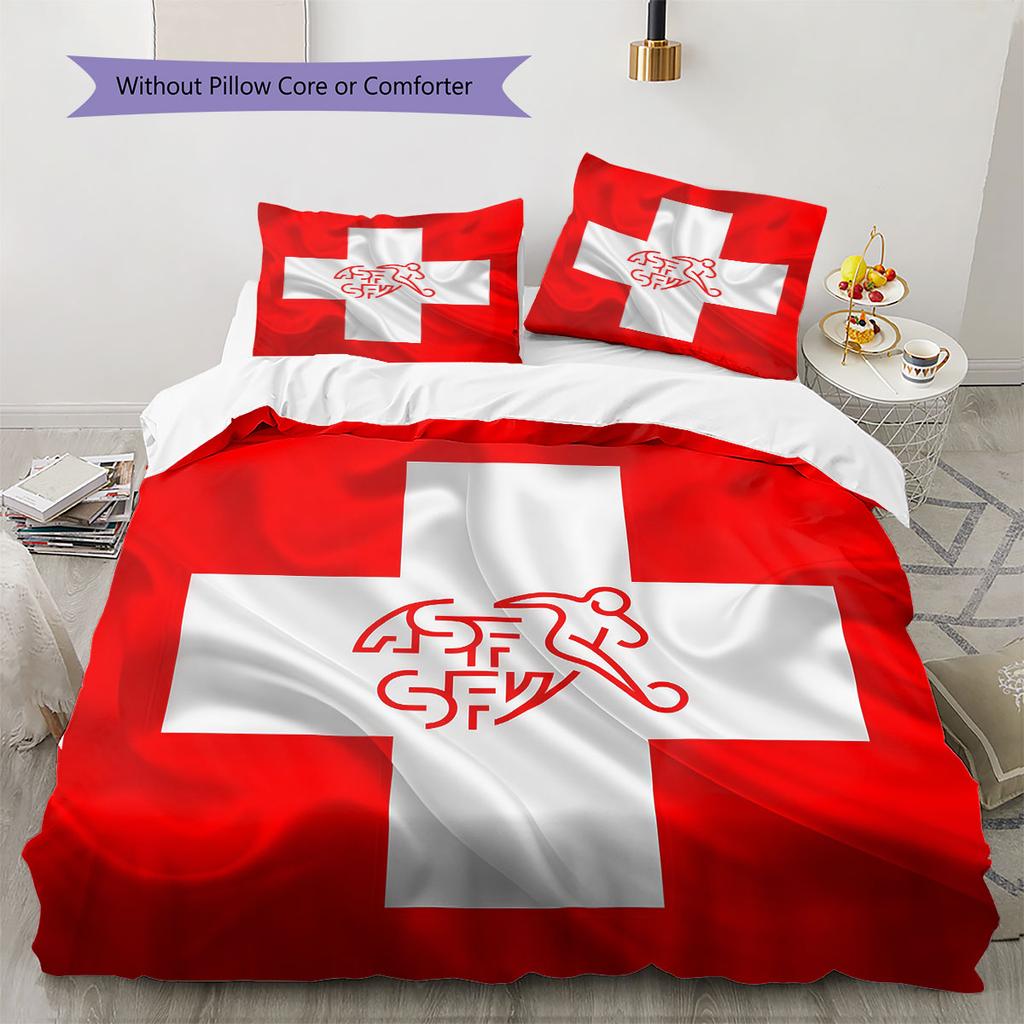 Switzerland national football Pattern Bedding Home Decoration Birthday Gift (1 * duvet cover + 2 * pillowcase, without core),fan merchandise.