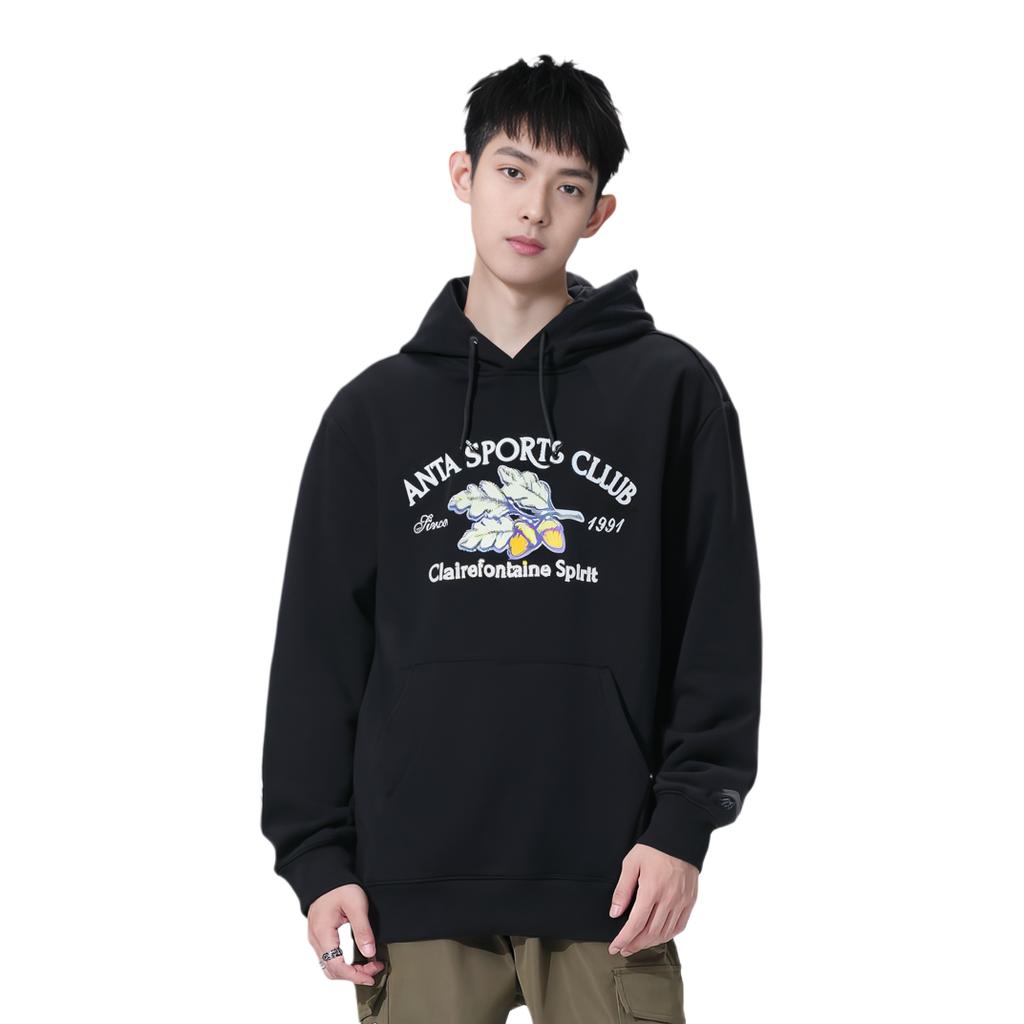 Anta Life Series Letter Hand-Painted Loose Pullover Hoodie Men Hoodies Basic-Black 152418733-3