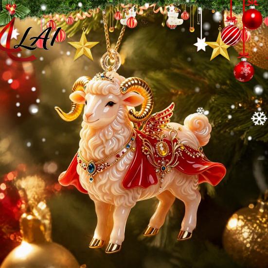 Indoor Holiday Decorations 2D Flat Christmas Sheep Hanging Ornament with Lanyard Acrylic Gift for Family And Friends Tree Pendant Home Party Festive