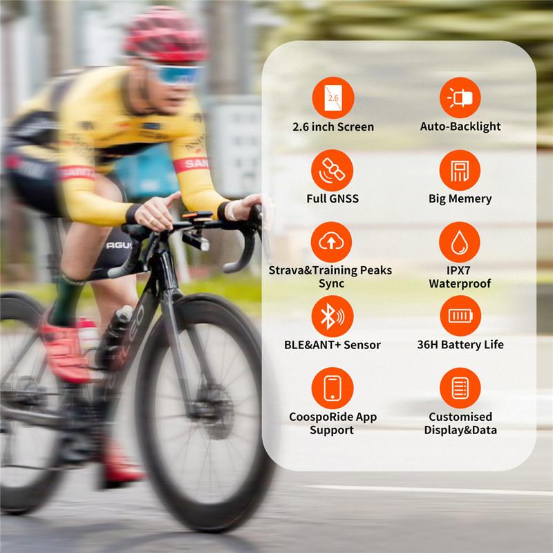 COOSPO BC200 Беспроводной велокомпьютер GPS Велосипедный спидометр Одометр для велоспорта 2,6 дюйма Bluetooth 5.0 ANT+ Синхронизация с приложением Уклон Высота
