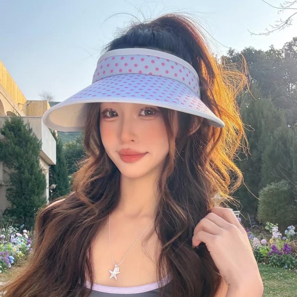 Simple polka dot foreign style women's empty top hat spring and summer versatile travel sunshade sunscreen sun hat new fresh and sweet