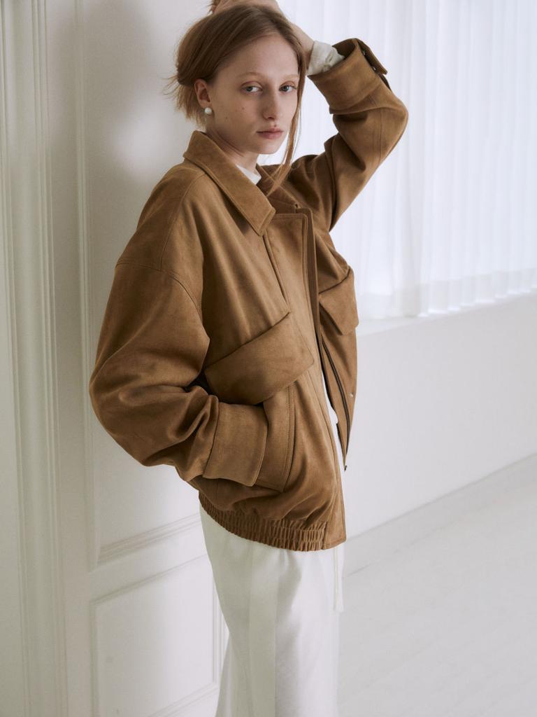 Musee Finale Suede Bomber Jacket_Mocha Mousse