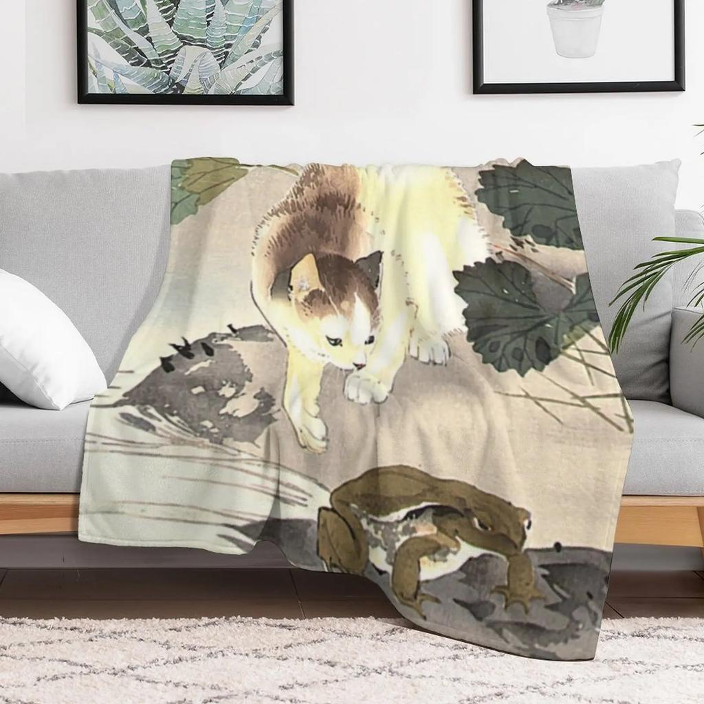 Antique Japanese Woodblock Watercolor Cat Print Throw Blanket Soft Warm Blanket Gift for Men Women Adults