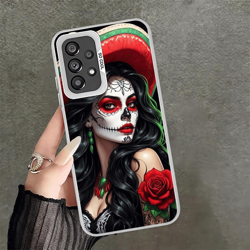 Catrina Beautiful Rose Girl Skull Soft Phone Case for Samsung A17 A16 A15 A14 A13 A57 A56 A55 A54 A53 A37 A36 A35 A34 A33 A26 A2