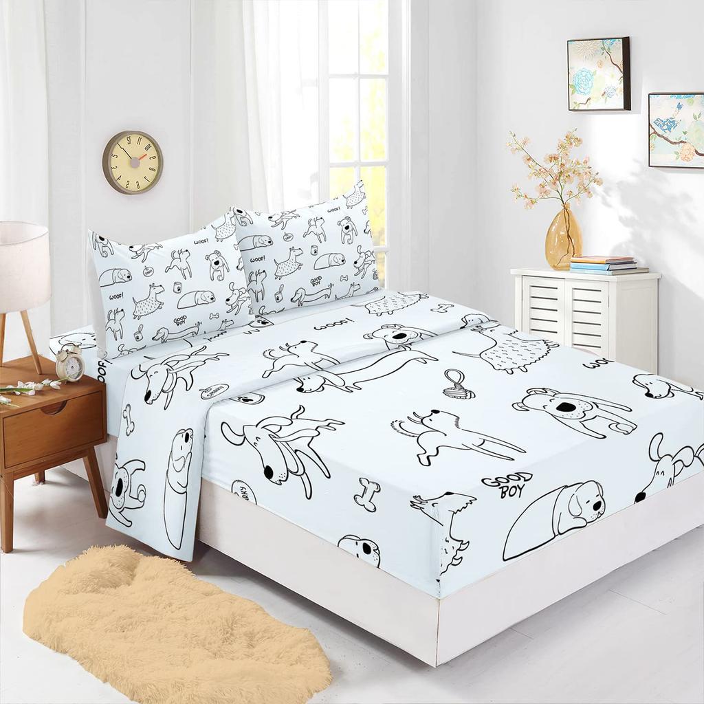 Cartoon Animal Puppy Pattern Bed Hat Four-Piece Bedding Set Bedroom Dormitory Bedding Decoration
