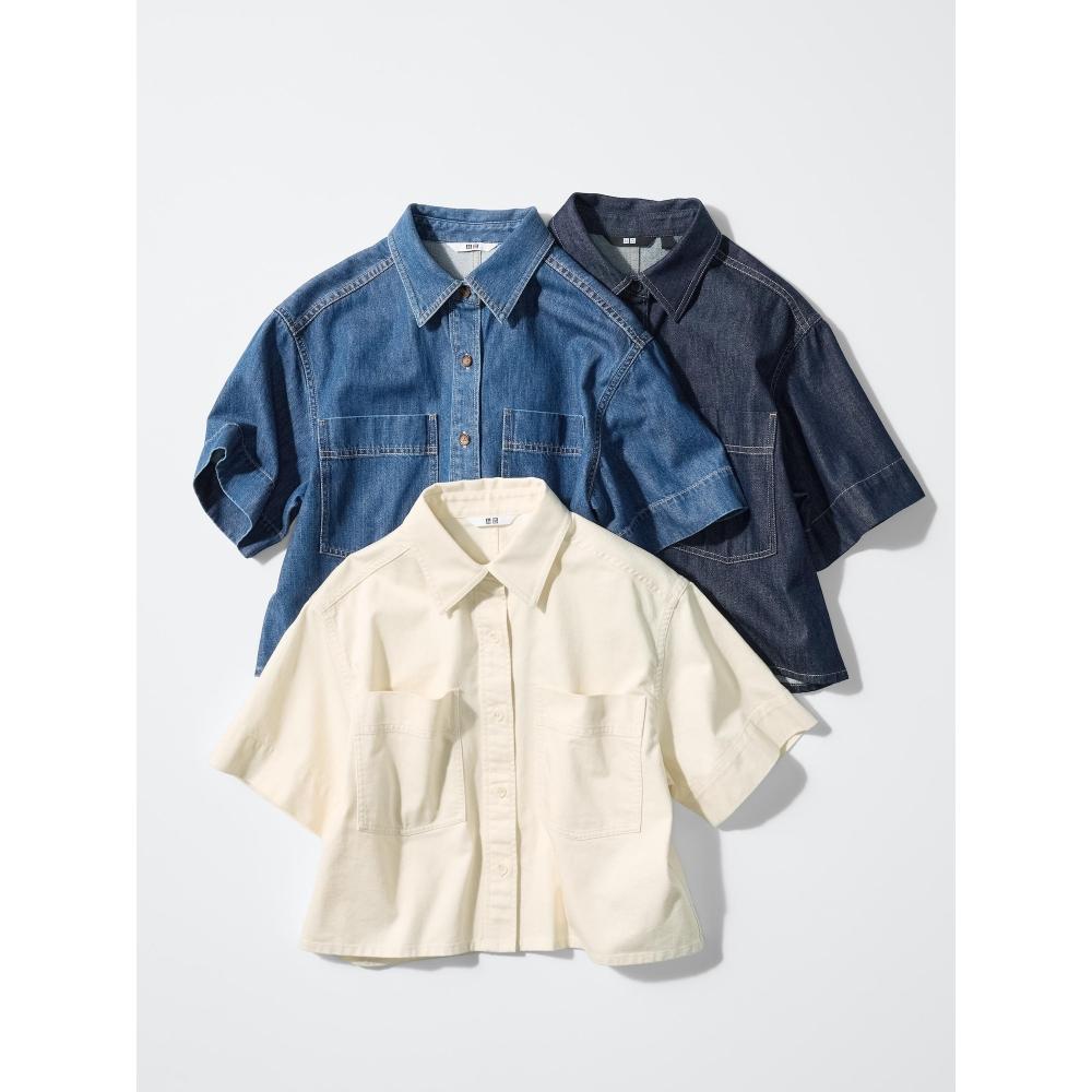 Uniqlo Японская джинсовая рубашка оверсайз с рукавом 5 минут