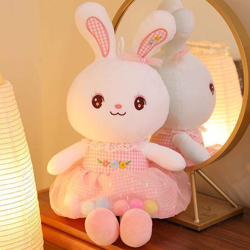 Cute Dress with Rabbit Plush Toy Colorful Rabbit Doll Comforts Little White Rabbit Doll Children's Birthday Gift