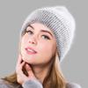 Women Winter Warm Hats Angora Rabbit Hair Knit Beanie Girls Fashion Double Layer Cuff Trendy Skull Cap